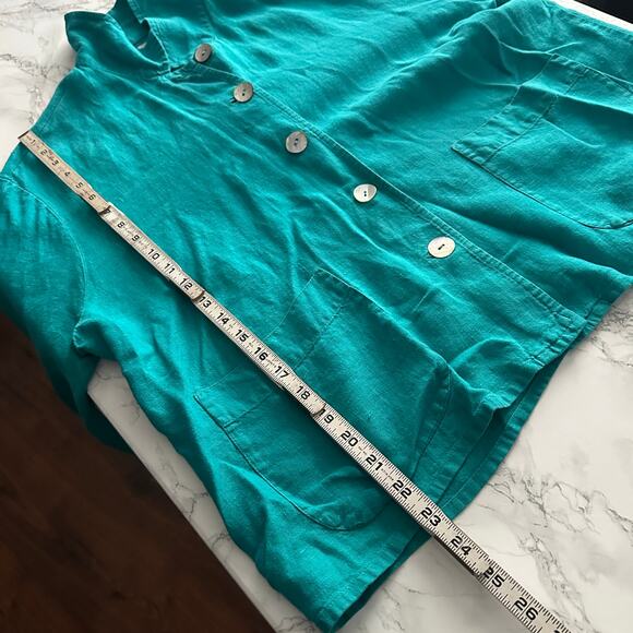 Flax Abalone Teal 100% Linen Button Up Shirt Jacket Women's Size Medium - Picture 8 of 8